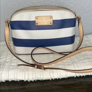 kate spade Navy and White Stripe Crossbody with Tan Strap